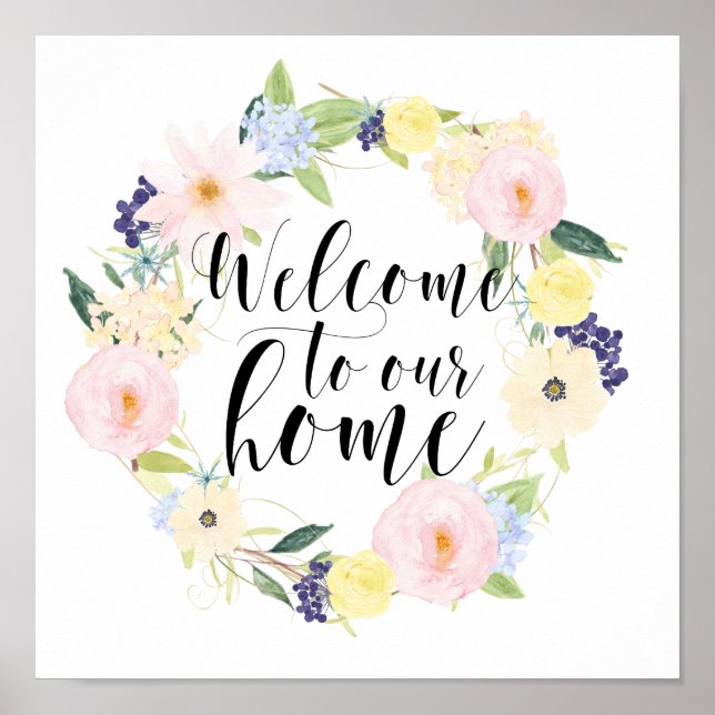 Póster Pastel Spring Floral Wreath Bienvenidos A Nuestra  (Frente)