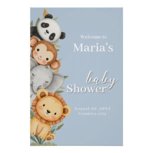Póster Pastel Tropical Baby Shower Jungle Safari Animales