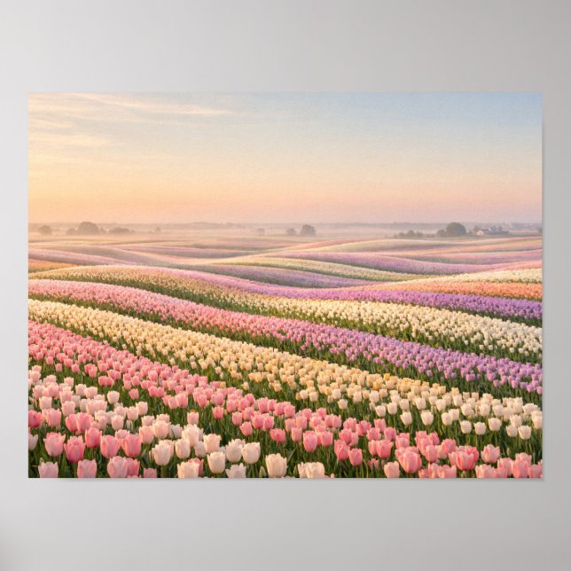 Póster Pastel Tulip Fields Poster - Spring Flower (Frente)