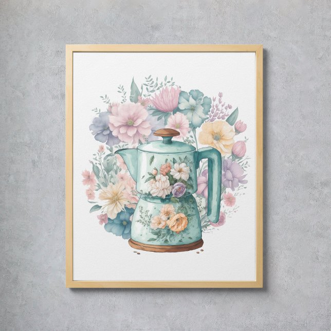 Póster Pastel Watercolor Café Maker Kitchen (Pastel Watercolor Coffee Maker Kitchen Poster
)