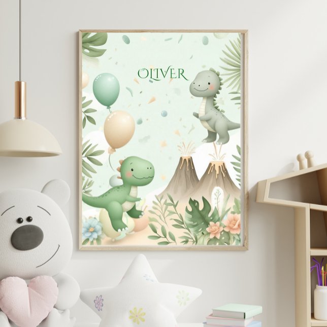 Póster Pastel Watercolor Dino Kids Nursery Art (Subido por el creador)