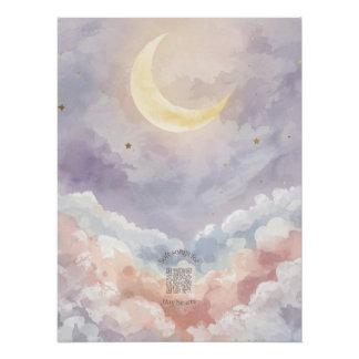 Póster Pastel Watercolor Moon & Cloud Nursery Wall Art