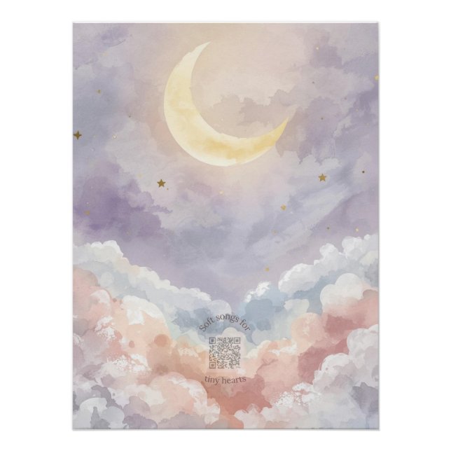 Póster Pastel Watercolor Moon & Cloud Nursery Wall Art (Anverso)