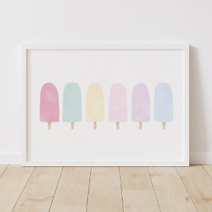 Póster Pastel Watercolor Popsicle Chica Sala Poster