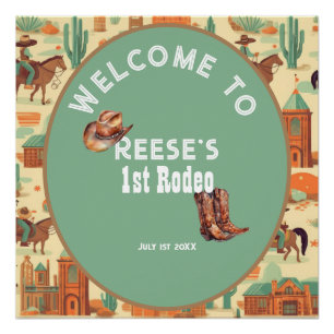 Póster Pastel Western Rodeo Cowboy Primer Fiesta de cumpl
