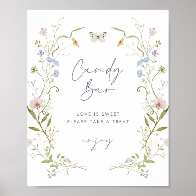 Póster Pastel Wildflower Bridal Shower Candy Bar (Frente)
