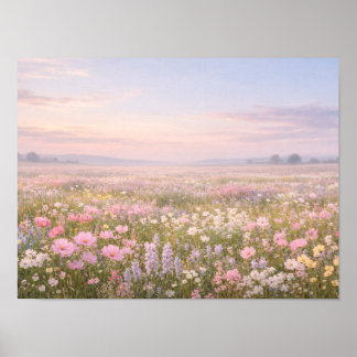 Póster Pastel Wildflower Meadow Pastel Sunset Landscape