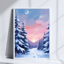 Póster Pastel Winter Sunset | Nature Painting Watercolor
