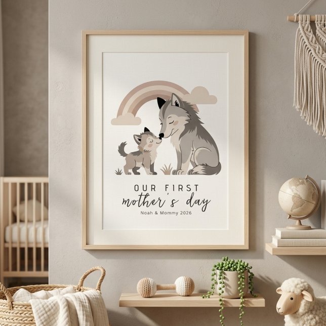 Póster Pastel Wolf Mom Pup First Mother’s Day Nursery  (Subido por el creador)