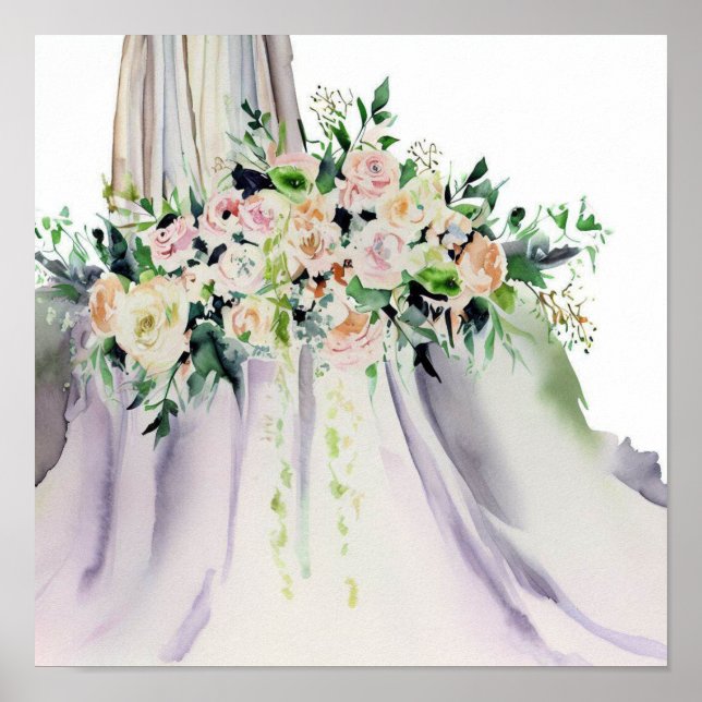 Póster Pasteles suaves, cascadas nupciales Bouquet 2, (Frente)