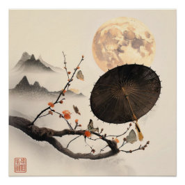 Póster Pasteles suaves de ramas inspiradas en Japón