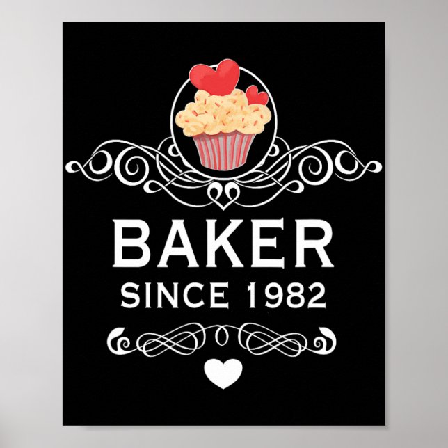 Póster Pastelito Cumpleaños 42 Desde 1982 Panadero Día de (Frente)