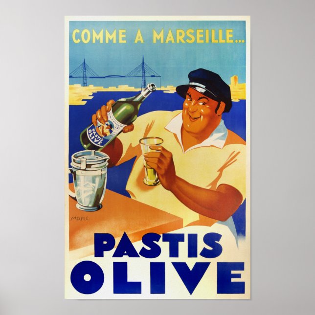 Póster Pastis Olive - Vino francés vintage (Frente)