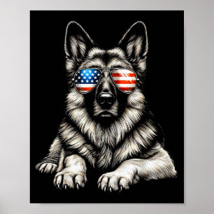Póster Pastor Alemán Bandera Americana Sungles Patriótico