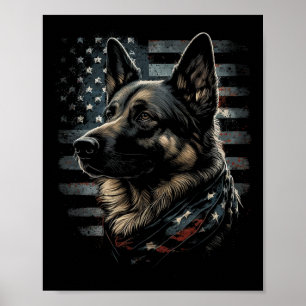 Póster Pastor Alemán Bandera De Estados Unidos Patriótico
