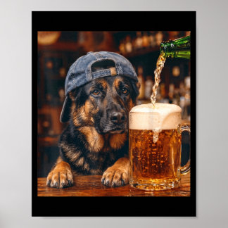 Póster Pastor Alemán Bebiendo Cerveza Perro Divertido Mem