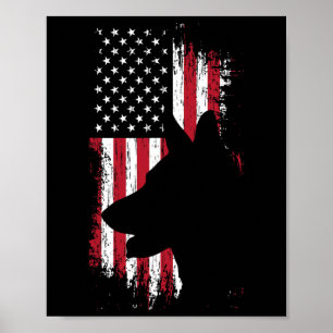 Póster Pastor Alemán Camisa de Bandera Estadounidense Pat