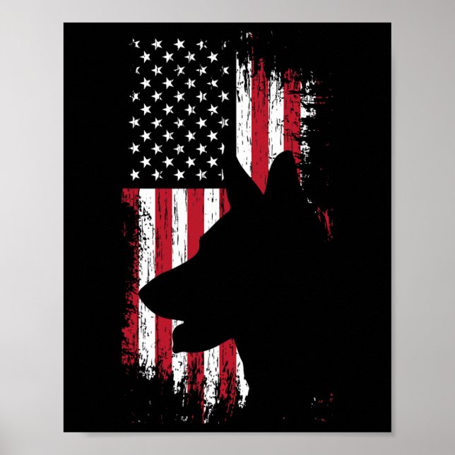 Póster Pastor Alemán Camisa de Bandera Estadounidense Pat (Frente)