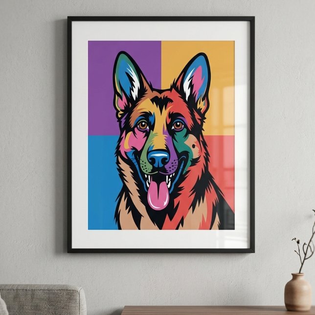 Póster Pastor Alemán Colorido Pop Art (german shepherd pop art poster)