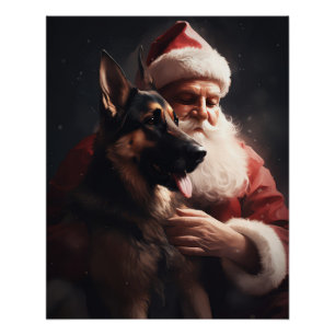 Póster Pastor Alemán Con Claus de Santa Festivo Navidad