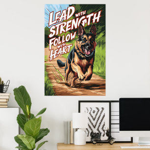 Póster Pastor alemán corriendo con fuerza y corazón