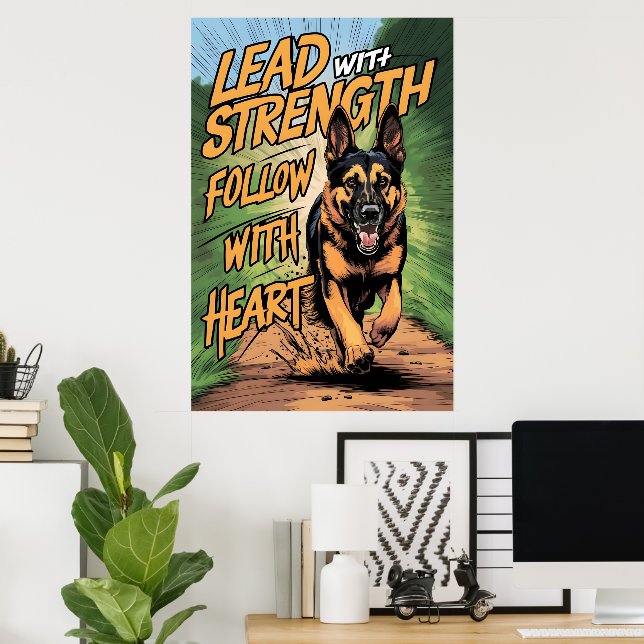 Póster Pastor Alemán Corriendo Con Fuerza Y Corazón (Oficina en casa)