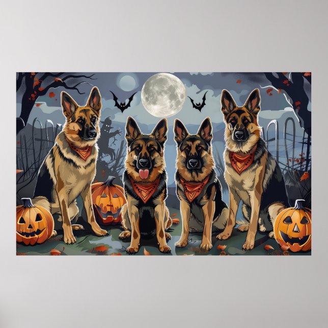 Póster Pastor Alemán de Halloween Espeluznante (Frente)