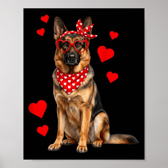 Póster Pastor Alemán Día de San Valentín Amante Perros Co (Frente)