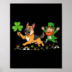 Póster Pastor alemán divertido trébol día de San Patricio