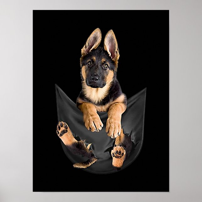 Póster Pastor Alemán En Pocket T-Shirt Divertido Perro Lo (Frente)
