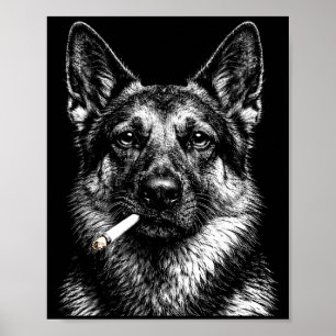 Póster Pastor alemán fumando meme divertido de perro gáns