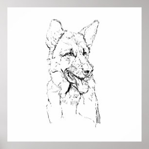 Póster Pastor Alemán, Ilustración de Perro Personalizada