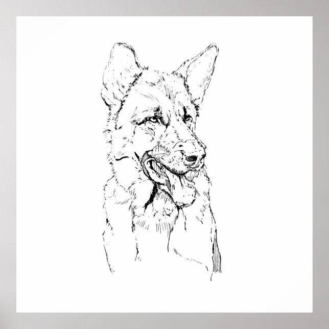 Póster Pastor Alemán, Ilustración de Perro Personalizada (Frente)