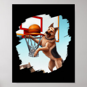 Póster Pastor Alemán Jugando Baloncesto Fun Dog Basketb