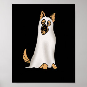 Póster Pastor Alemán Perro Cuto con Fantasma Funny Hallo