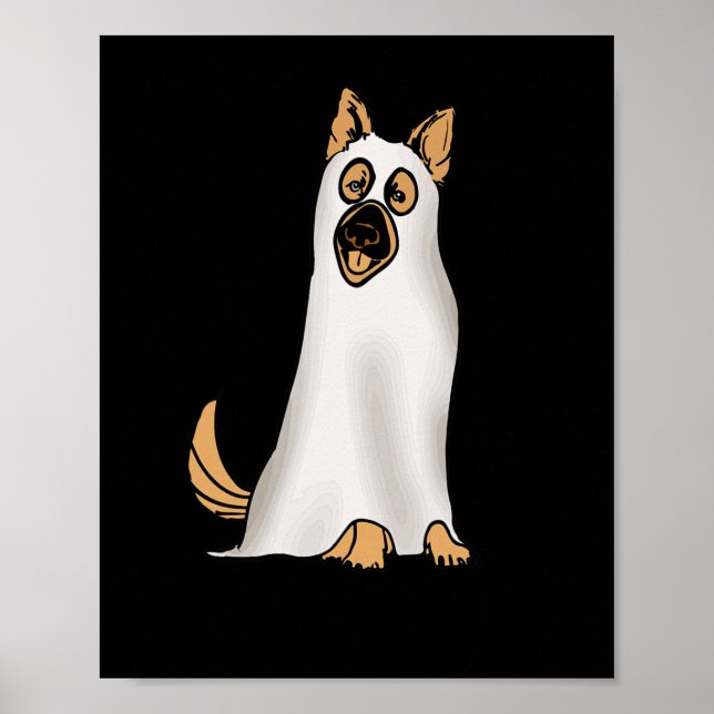 Póster Pastor Alemán Perro Cuto con Fantasma Funny Hallo (Frente)