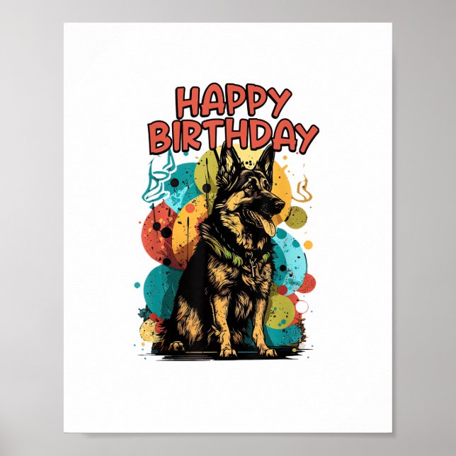 Póster Pastor Alemán Perro Pastor Feliz Cumpleaños Fiesta (Frente)