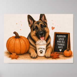Póster Pastor Alemán Warm Pumpkin Spice Puppaccino A4
