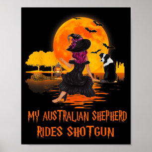 Póster Pastor Australiano Cabalga Escopeta Perro Y Bruja