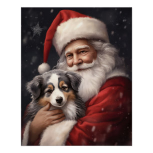 Póster Pastor australiano con Navidades de Santa Claus