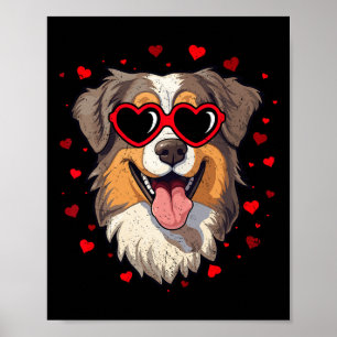 Póster Pastor Australiano Corazón de San Valentín Amante