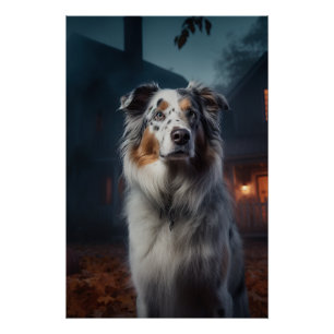 Póster Pastor Australiano de Halloween Espantoso