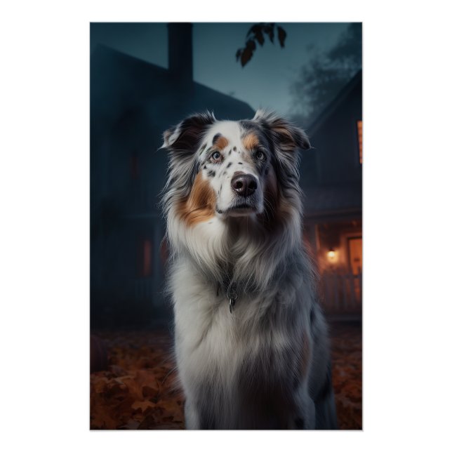 Póster Pastor Australiano de Halloween Espantoso (Anverso)
