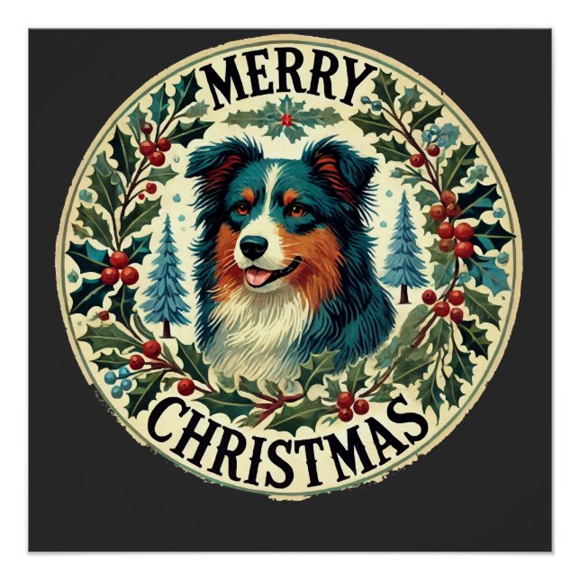 Póster Pastor Australiano de Navidad (Anverso)