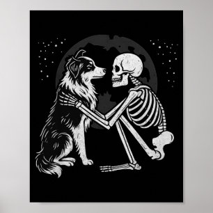Póster Pastor Australiano Esqueleto Luna Halloween Perro