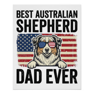 Póster Pastor Australiano Papá Patriótico Vintage