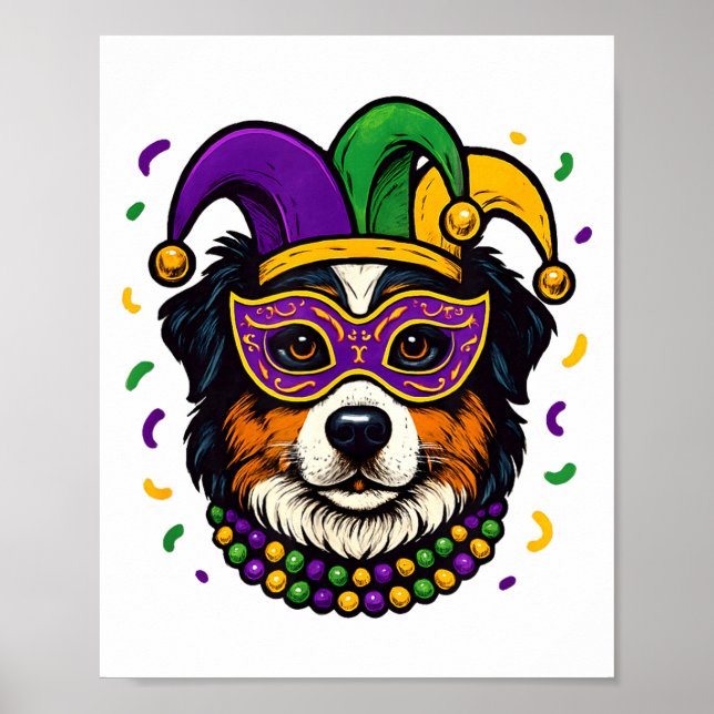 Póster Pastor Australiano Perro Aussie Carnaval de Mardi  (Frente)