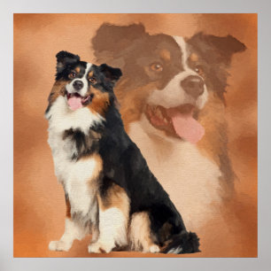 Póster Pastor Australiano tricolor negro - Aussie