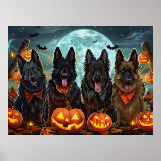 Póster Pastor belga Halloween Spooky (Frente)