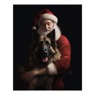 Póster Pastor Belga Santa Claus Navideño Festivo
